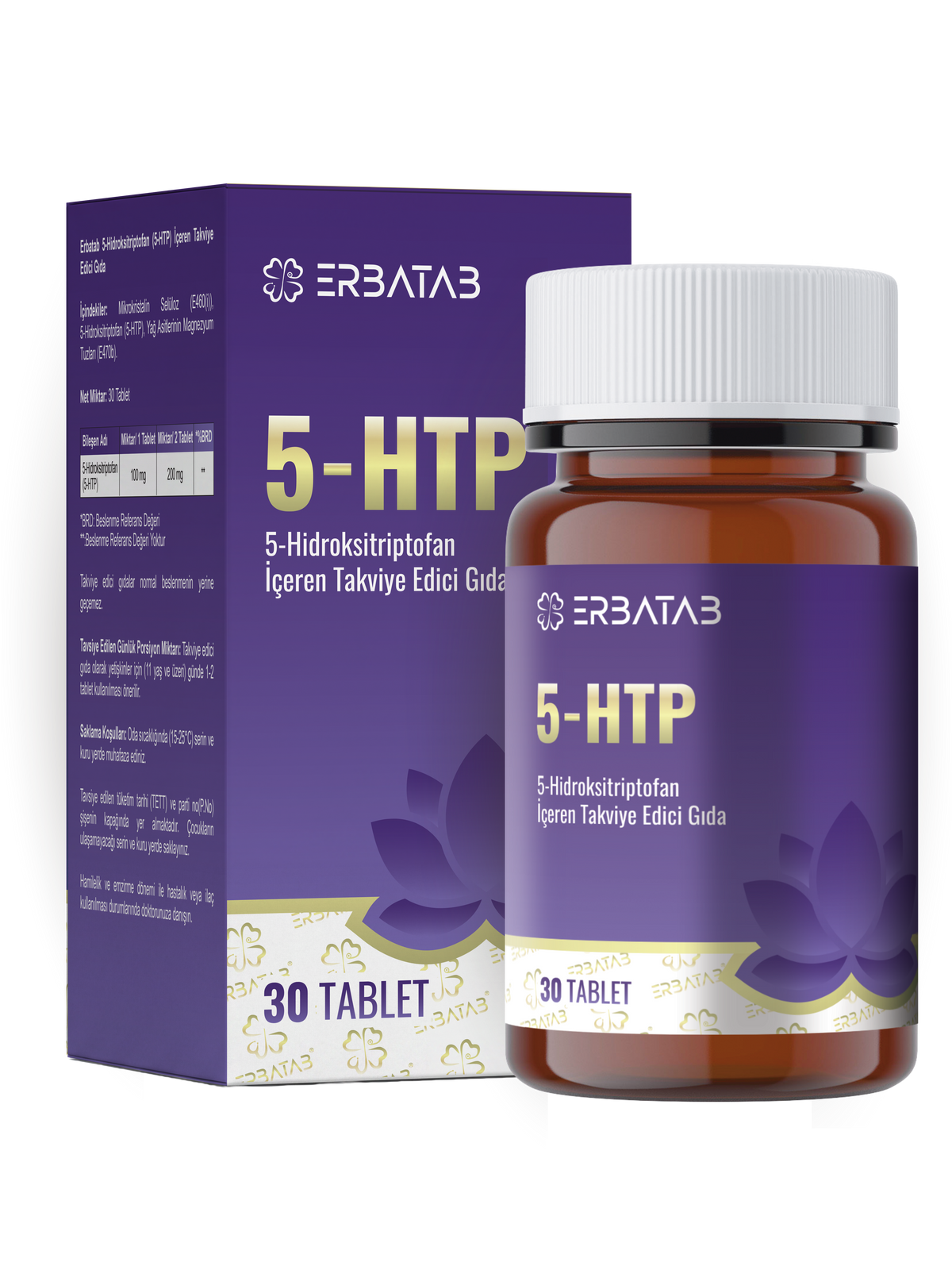 Erbatab 5-HTP 100 Mg 30 Tablet 5-Hidroksitriptofan İçeren Takviye Edici Gıda