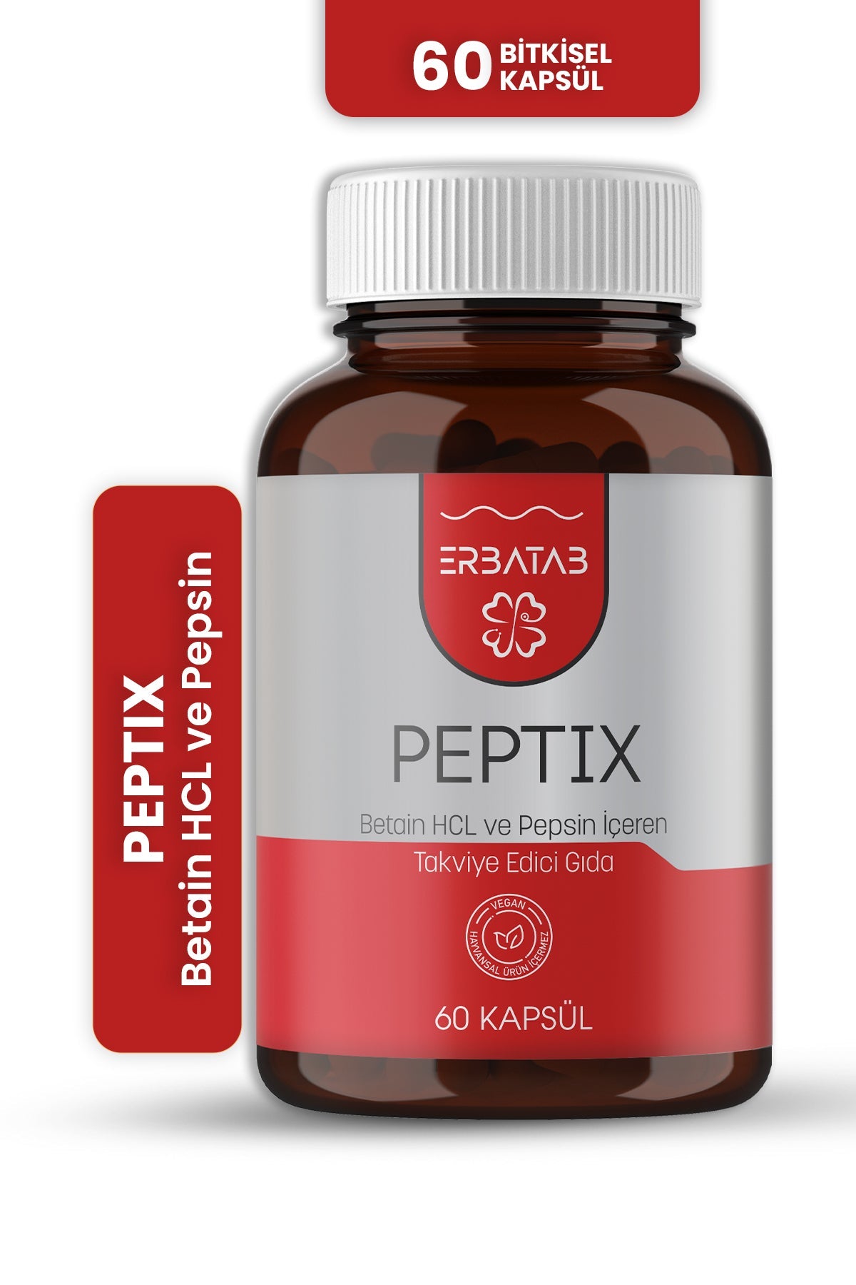 Erbatab Betain HCl Pepsin Takviye Edici Gıda Peptix 60 Kapsül - 2