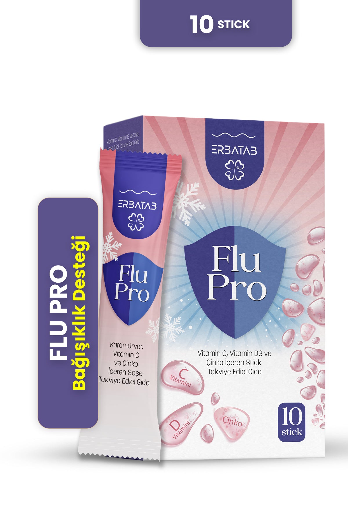 Erbatab Flu-pro Vitamin C Vitamin D3 Çinko Ve Karamürver Ekstresi 10 Stick