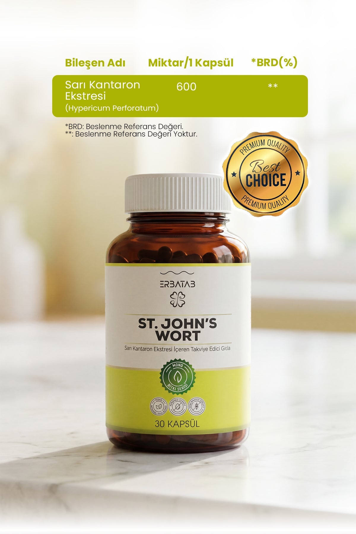 Erbatab Sarı Kantaron Ekstresi ST.John's Wort 30 Kapsül