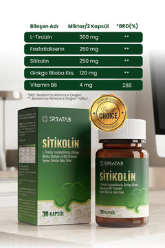 Erbatab Sitikolin – L-Tirozin, Fosfatidilserin, Ginkgo Biloba Ekstraktı ve B6 Vitamini İçeren Takviye Edici Gıda – 30 Vcaps® - 3