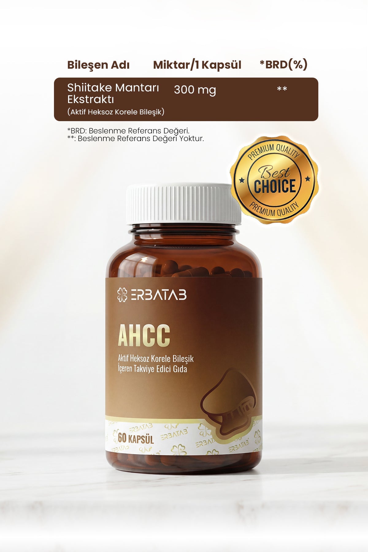 Erbatab AHCC 60 Bitkisel Kapsül Shiitake Mantar Kaynaklı Takviye Edici Gıda