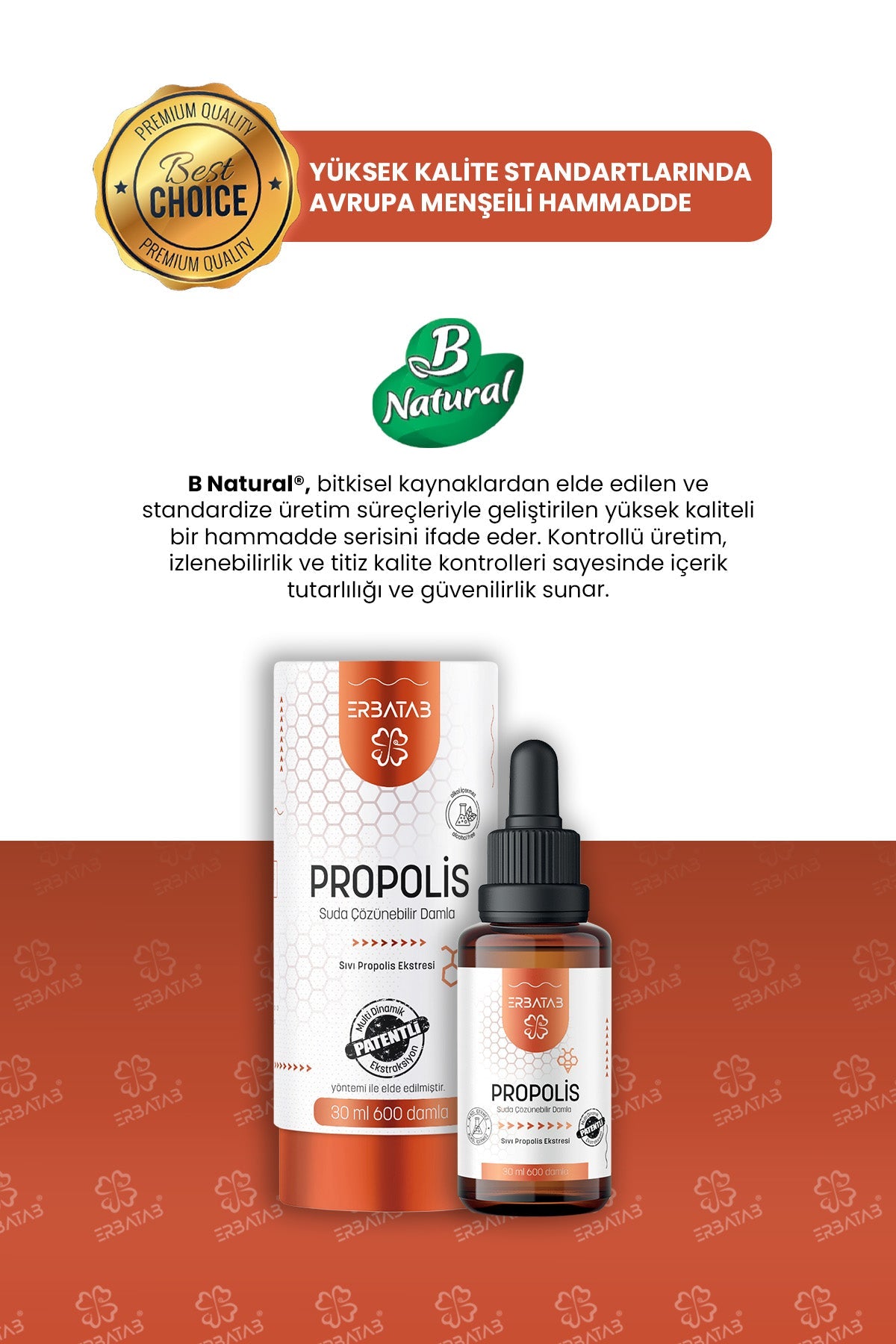 Erbatab Propolis Suda Çözünebilir Damla 30 Ml 600 Damla