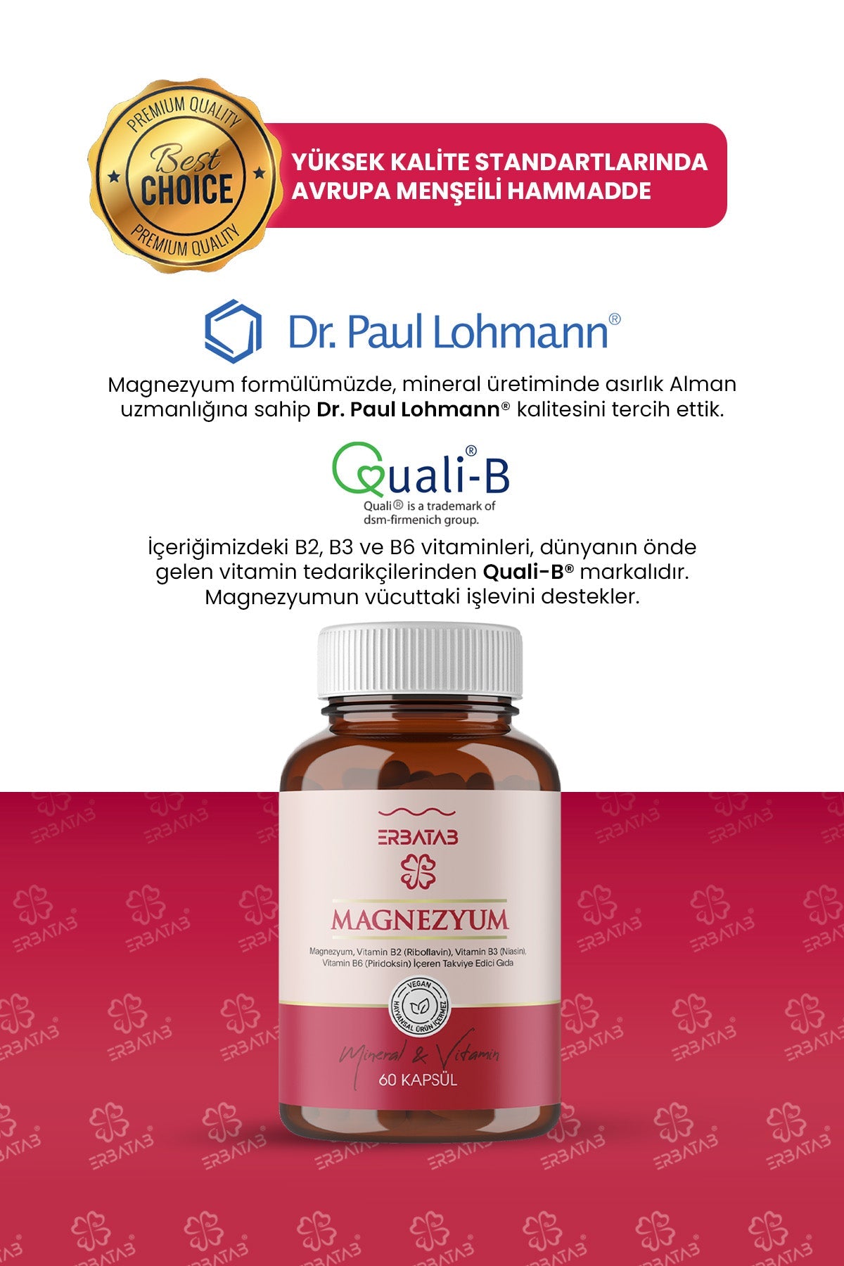 Erbatab Magnezyum 3'lü Form (Bisglisinat, Sitrat, Malat) + Vitamin B2, B3, B6 60 Kapsül - 5