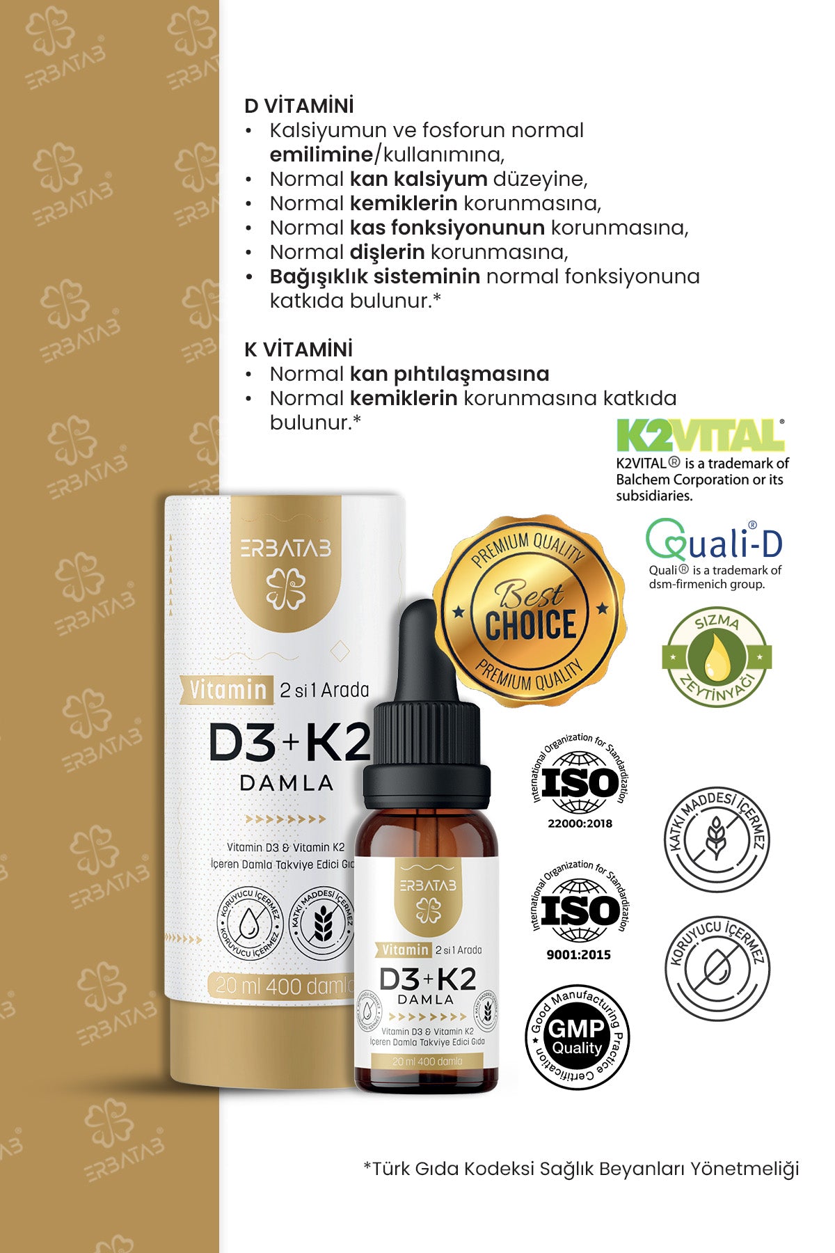 Erbatab D3 K2 damla 2'li set