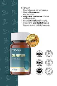 Erbatab Selenyum 200 Mcg 60 Tablet L-Selenometionin İçeren Takviye Edici Gıda