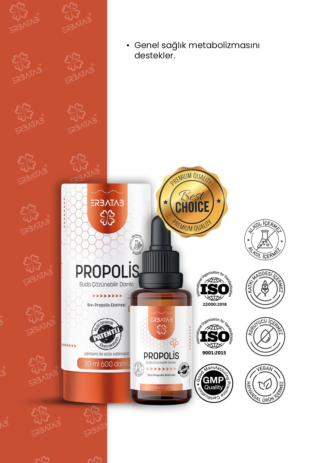 Erbatab Propolis Suda Çözünebilir Damla 30 Ml 600 Damla