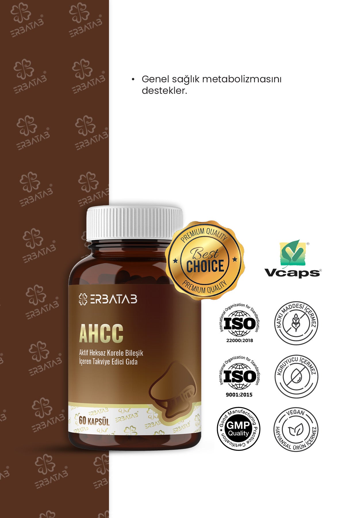 Erbatab AHCC 60 Bitkisel Kapsül Shiitake Mantar Kaynaklı Takviye Edici Gıda