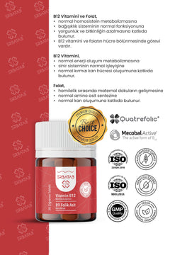 Erbatab Vitamin B12- Folik Asit B9 Tablet Metilkobalamin-Metilfolat