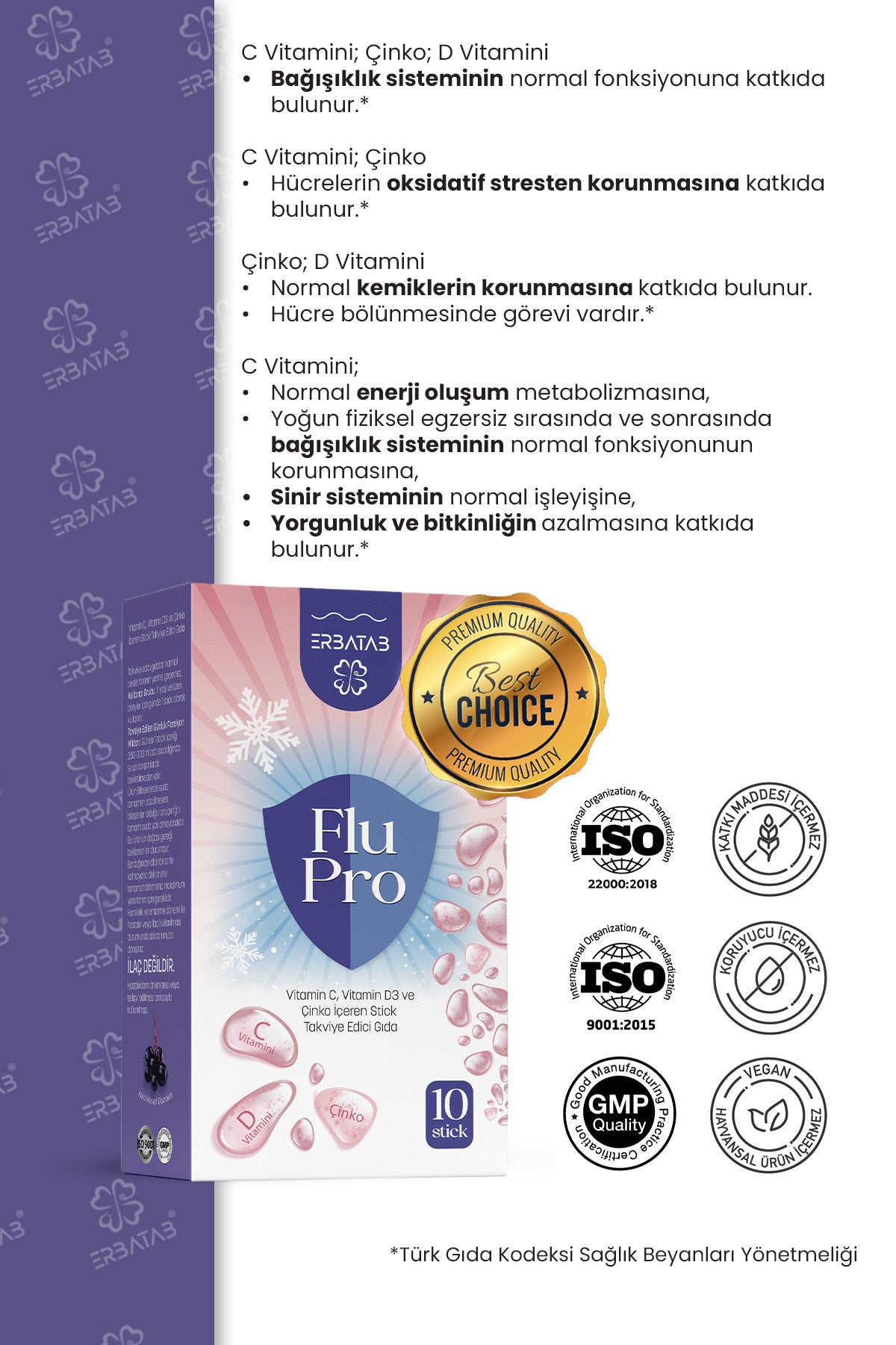 Erbatab Flu-pro Vitamin C Vitamin D3 Çinko Ve Karamürver Ekstresi 10 Stick