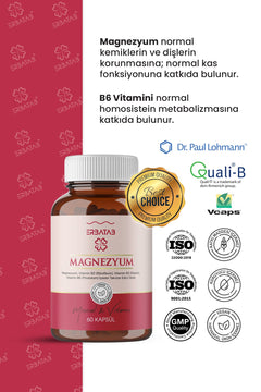 Erbatab Magnezyum 3'lü Form (Bisglisinat, Sitrat, Malat) + Vitamin B2, B3, B6 60 Kapsül - 6
