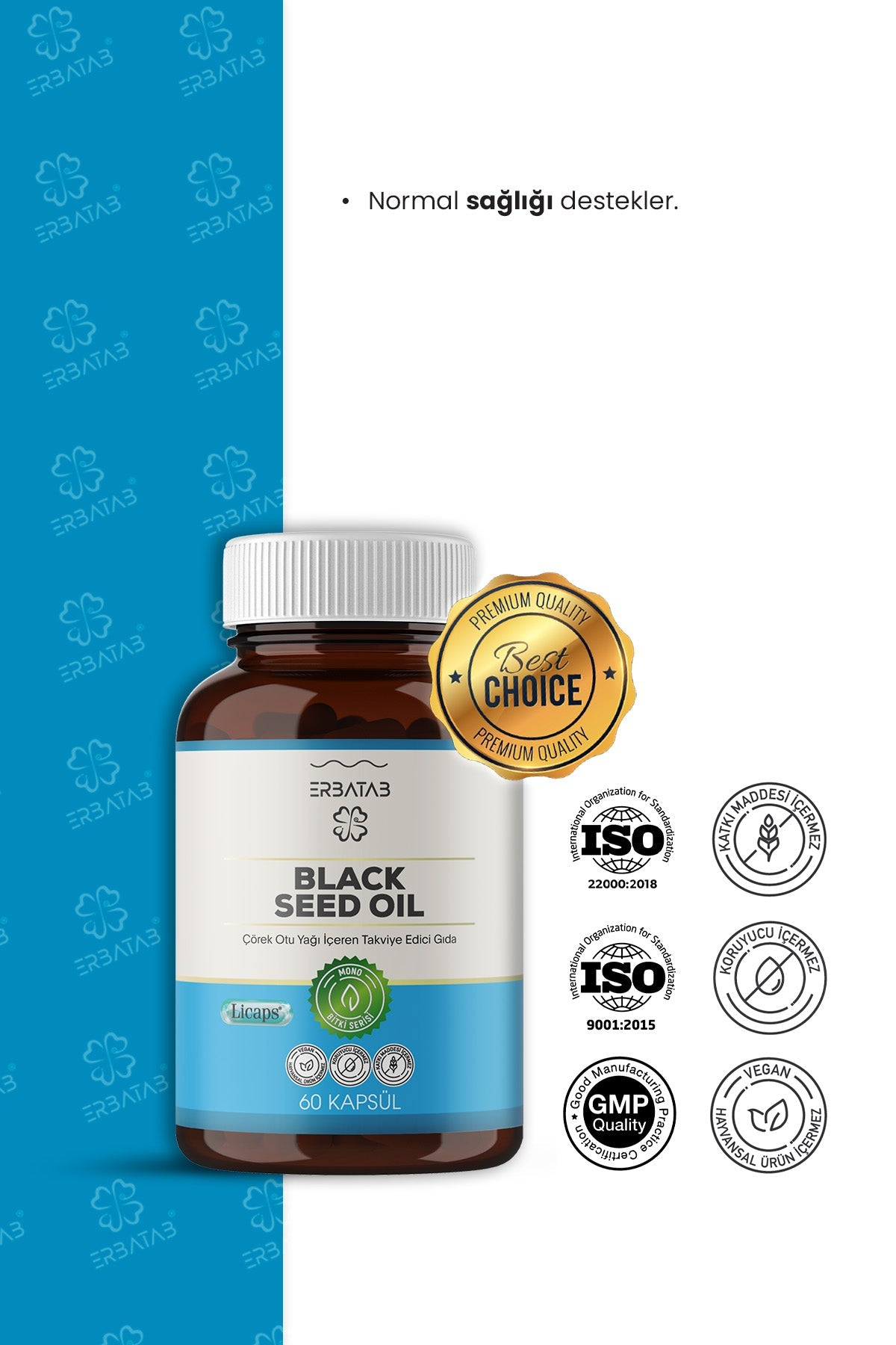 Erbatab Çörek Otu Yağı Black Seed Oil 60 Kapsül Licaps®