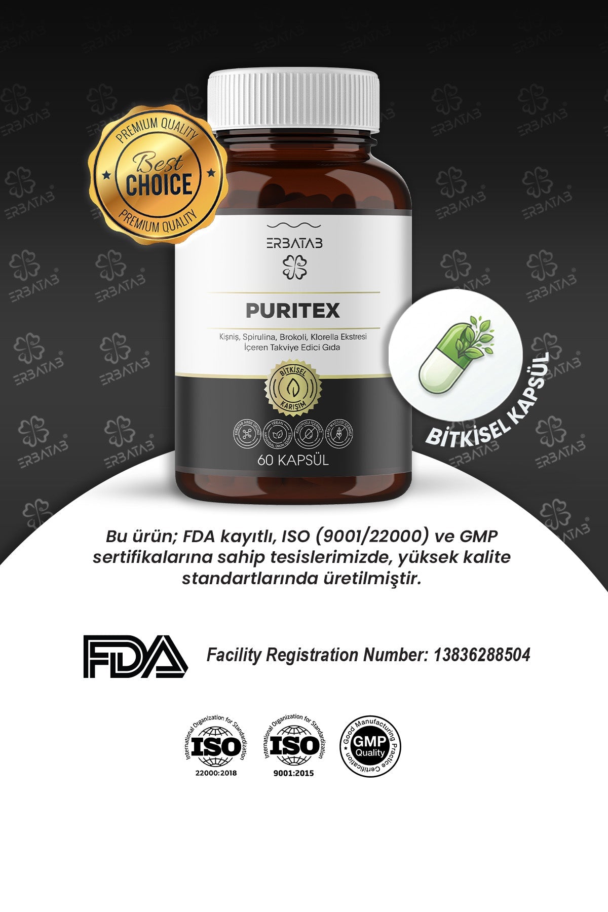 Erbatab Puritex (Kişniş, Spirulina, Brokoli, Klorella) 60 Kapsül - 7