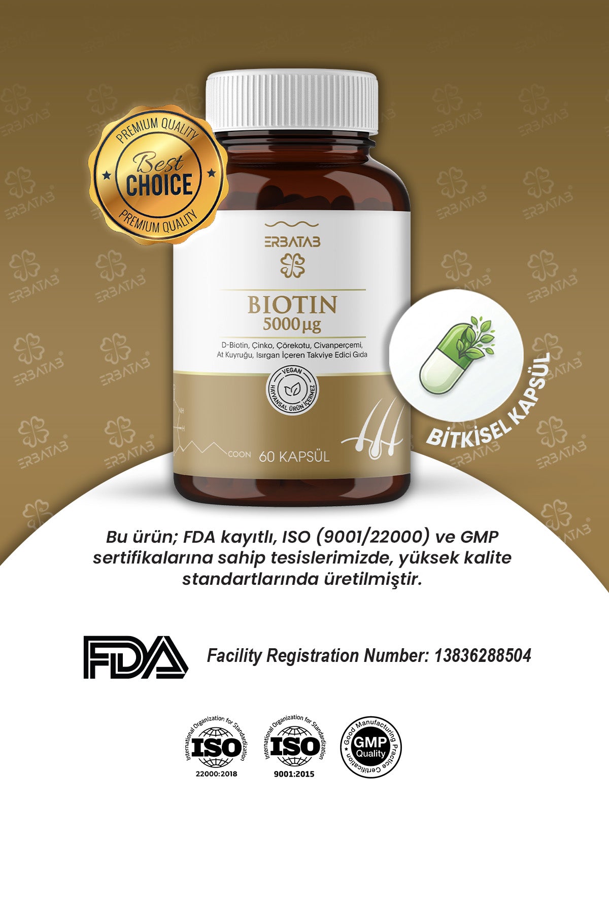 Erbatab Biotin (Çinko, Çörek Otu, Civan Perçemi, At Kuyruğu, Isırgan Ekstresi) 60 Kapsül - 7
