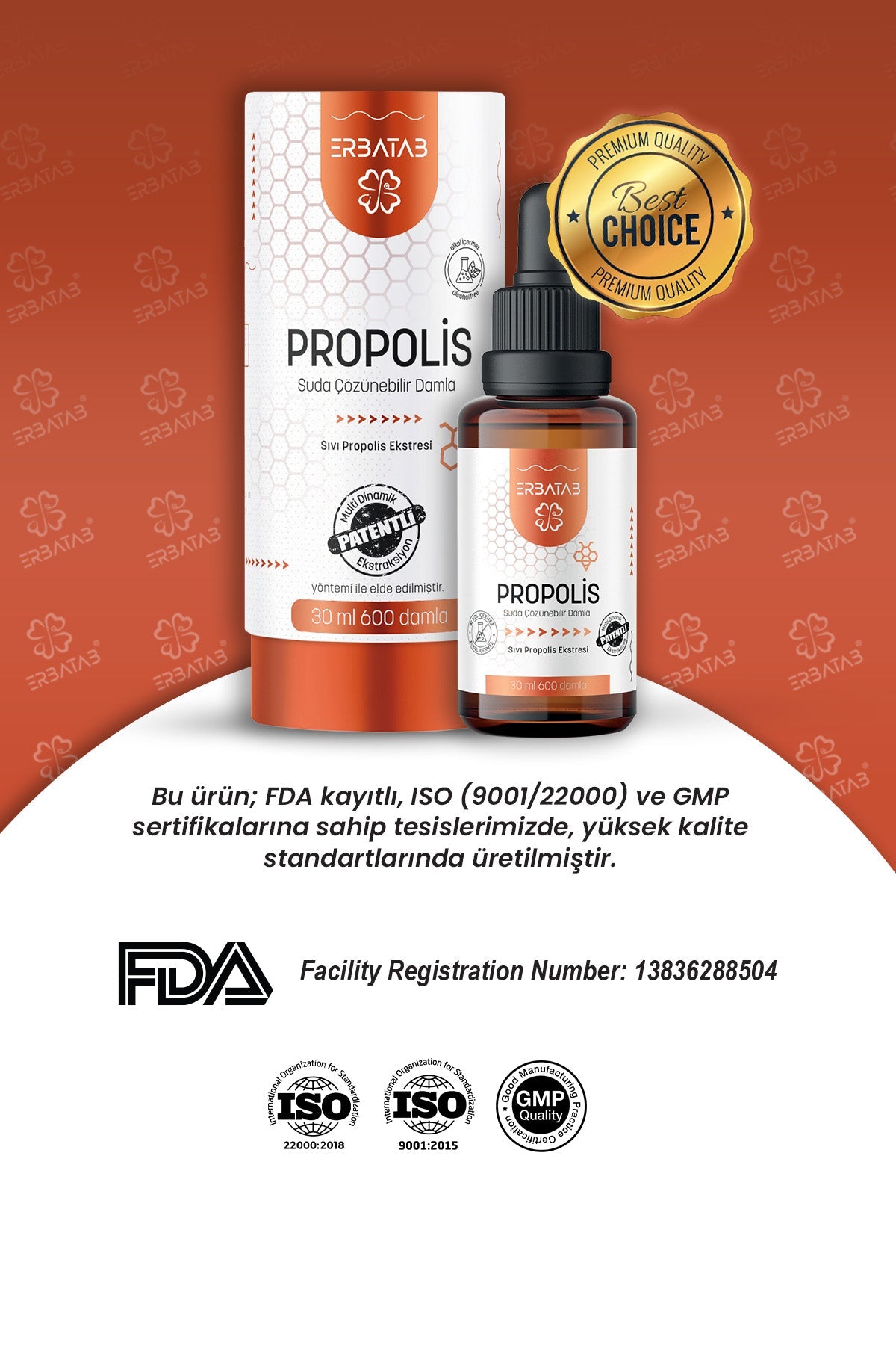 Erbatab Propolis Suda Çözünebilir Damla 30 Ml 600 Damla