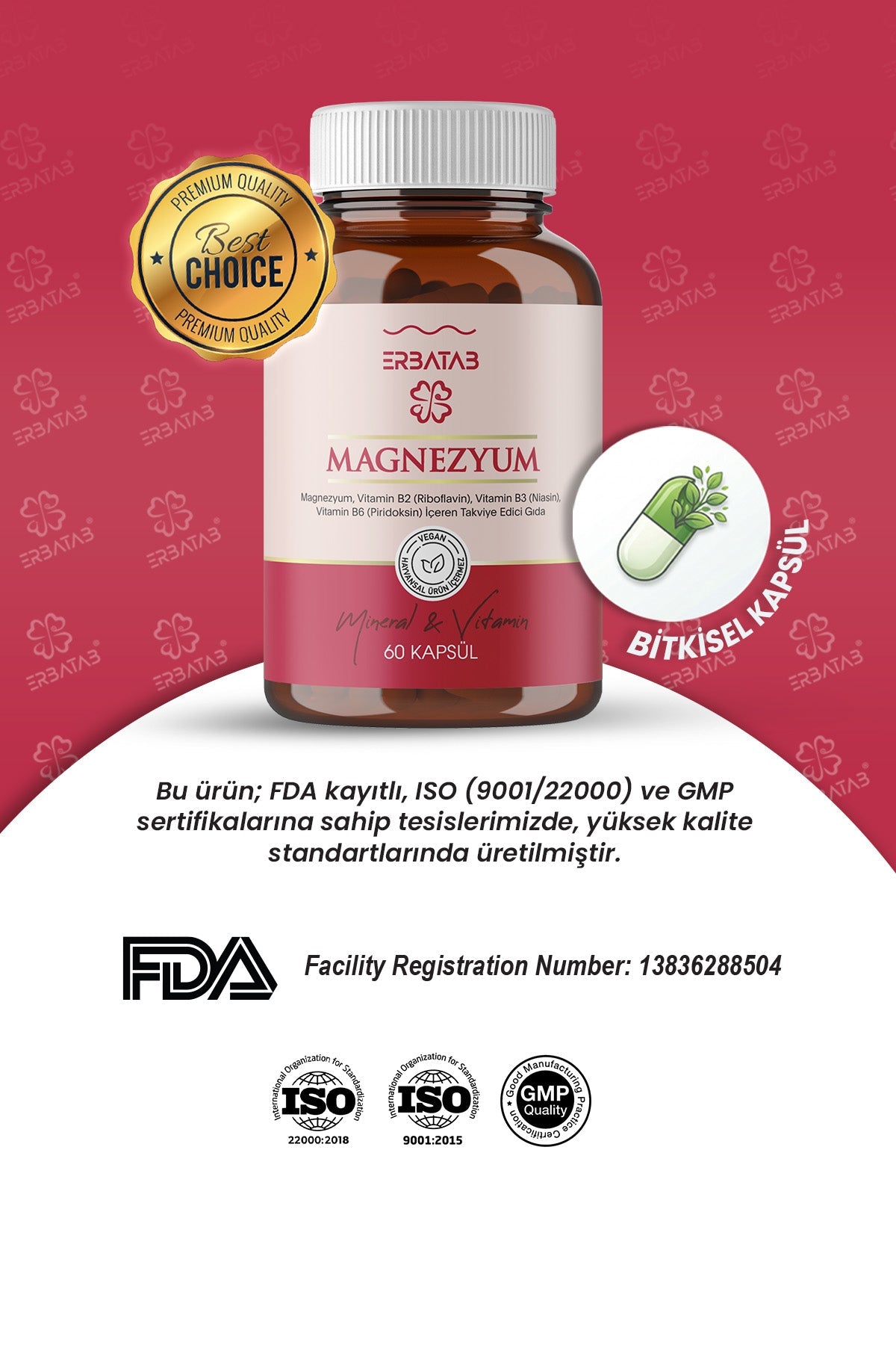 Erbatab Magnezyum 3'lü Form (Bisglisinat, Sitrat, Malat) + Vitamin B2, B3, B6 60 Kapsül - 7
