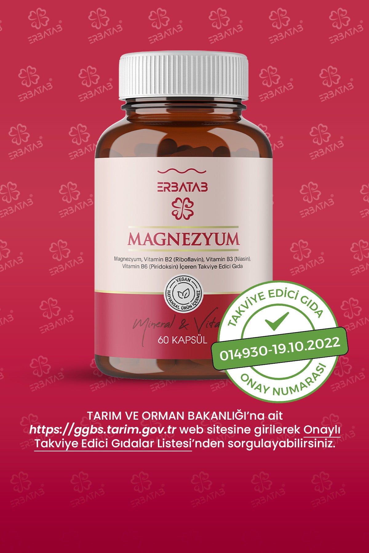 Erbatab Magnezyum 3'lü Form (Bisglisinat, Sitrat, Malat) + Vitamin B2, B3, B6 60 Kapsül - 8