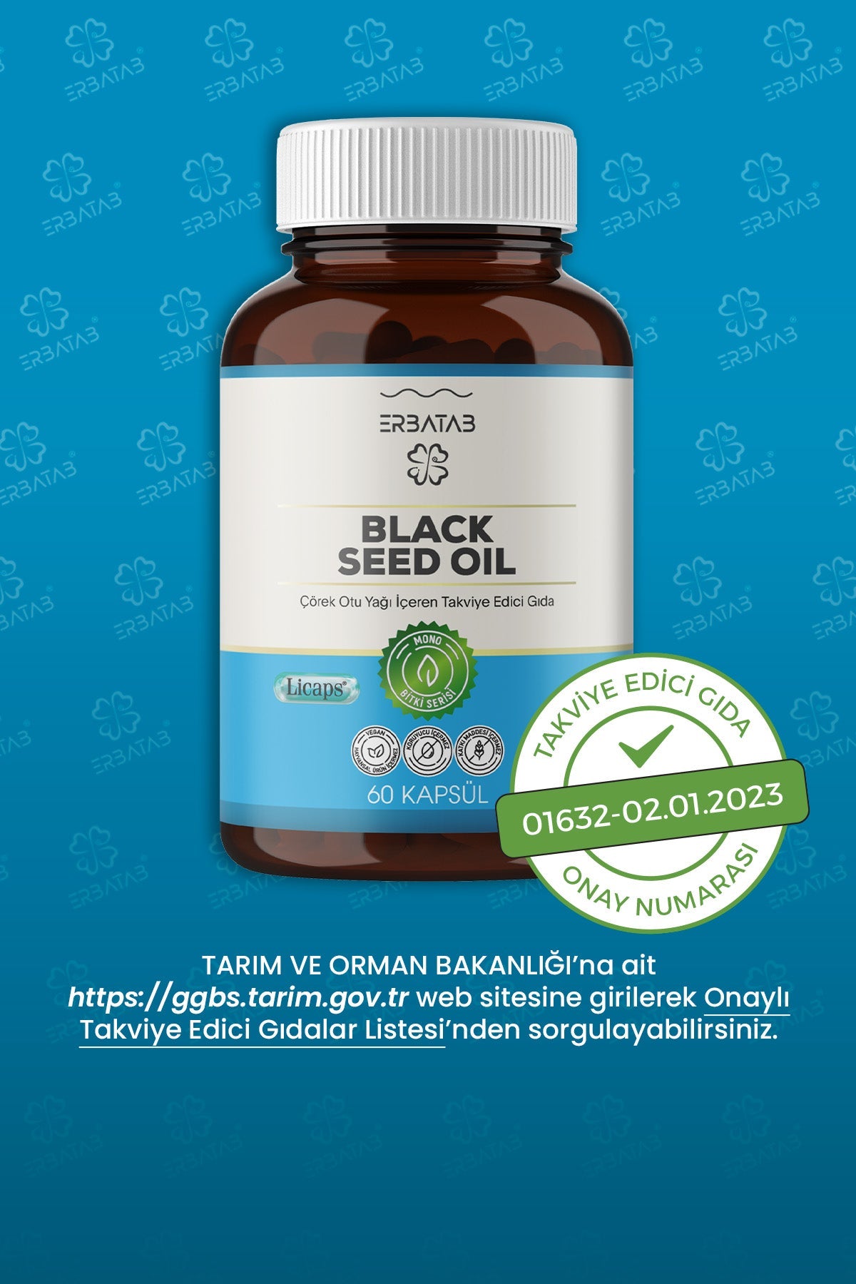 Erbatab Çörek Otu Yağı Black Seed Oil 60 Kapsül Licaps®