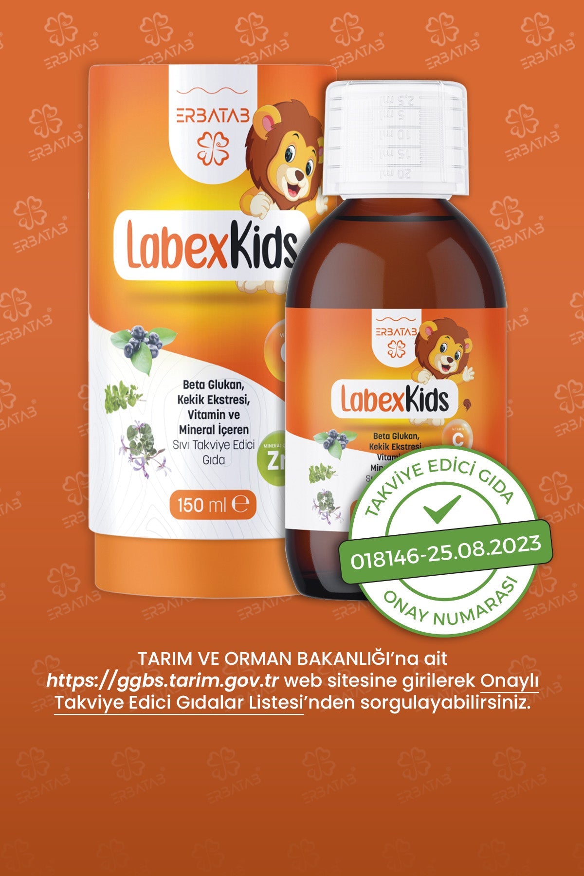 Erbatab Labex Kids Çinko Kekik Beta Glukan Karamürver Çocuk Multivitamin Şurup 150 ml