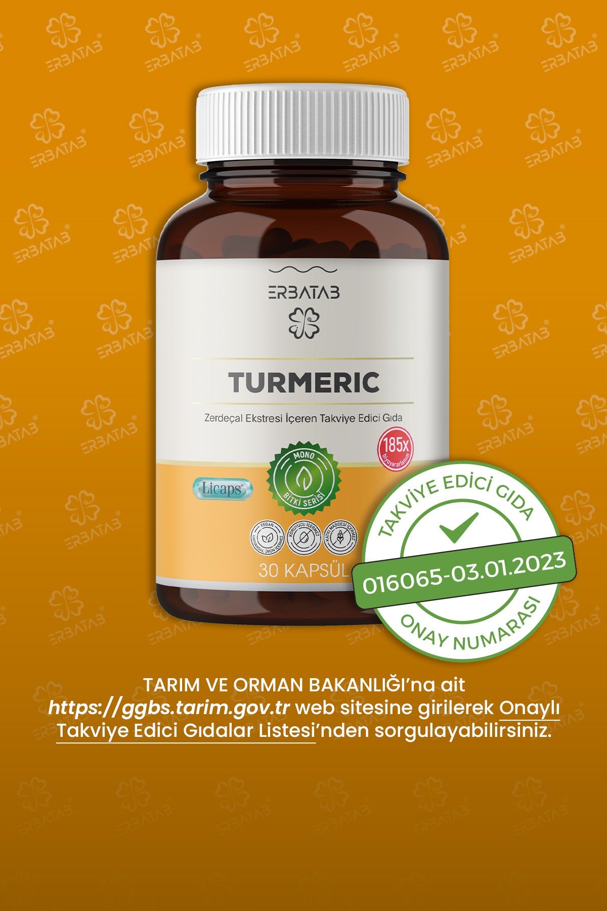 Erbatab Zerdeçal Curcumin Turmeric Ekstresi 30 Kapsül Licaps®