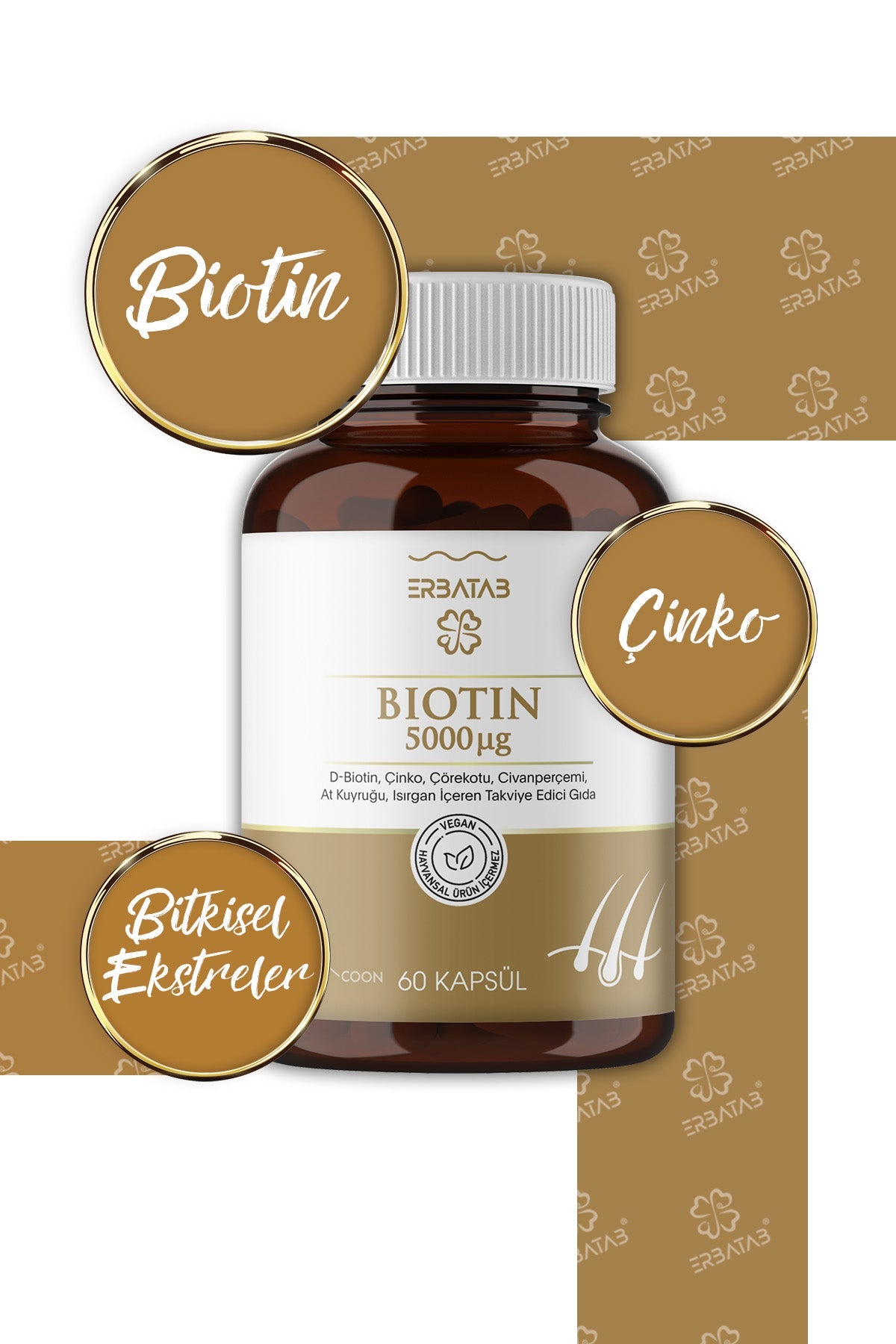 Erbatab Biotin (Çinko, Çörek Otu, Civan Perçemi, At Kuyruğu, Isırgan Ekstresi) 60 Kapsül - 9