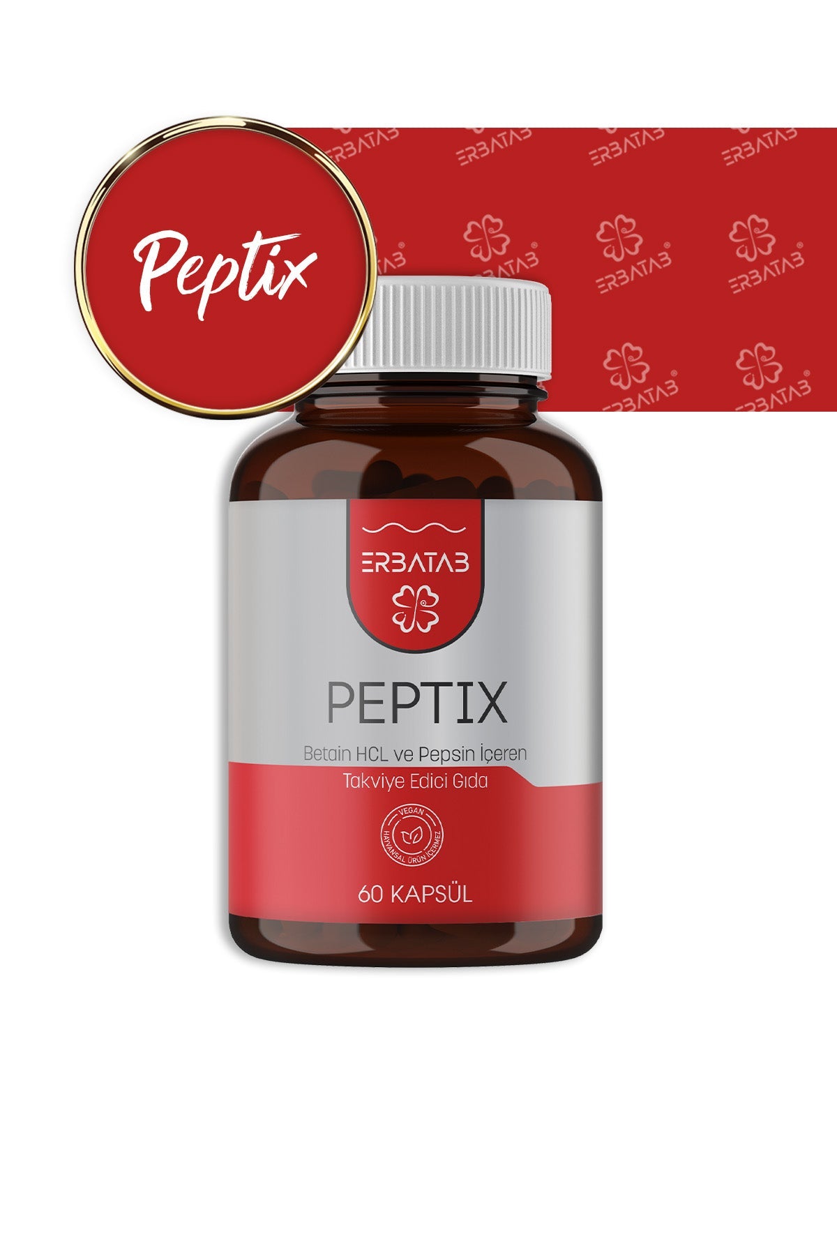 Erbatab Betain HCl Pepsin Takviye Edici Gıda Peptix 60 Kapsül - 9