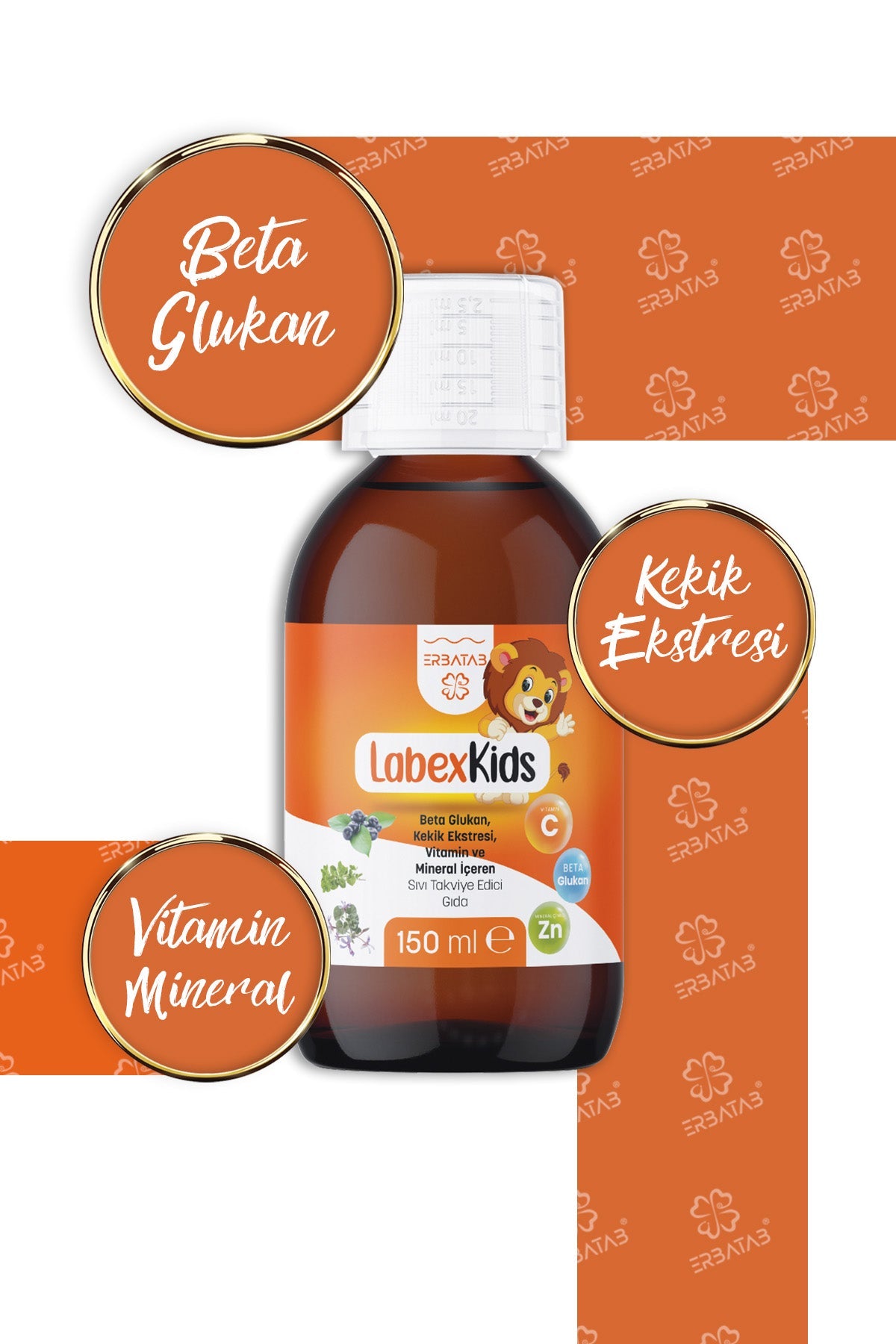 Erbatab Labex Kids Çinko Kekik Beta Glukan Karamürver Çocuk Multivitamin Şurup 150 ml