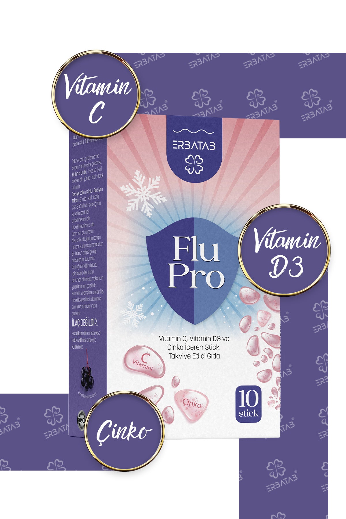 Erbatab Flu-pro Vitamin C Vitamin D3 Çinko Ve Karamürver Ekstresi 10 Stick