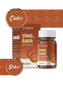 Erbatab Çinko ve Bakır 30 Kapsül 15 Mg Çinko Pikolinat ve 1000 Mcg Bakır İçeren Takviye Edici Gıda