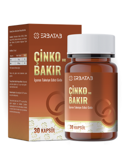 Erbatab Çinko ve Bakır 30 Kapsül 15 Mg Çinko Pikolinat ve 1000 Mcg Bakır İçeren Takviye Edici Gıda