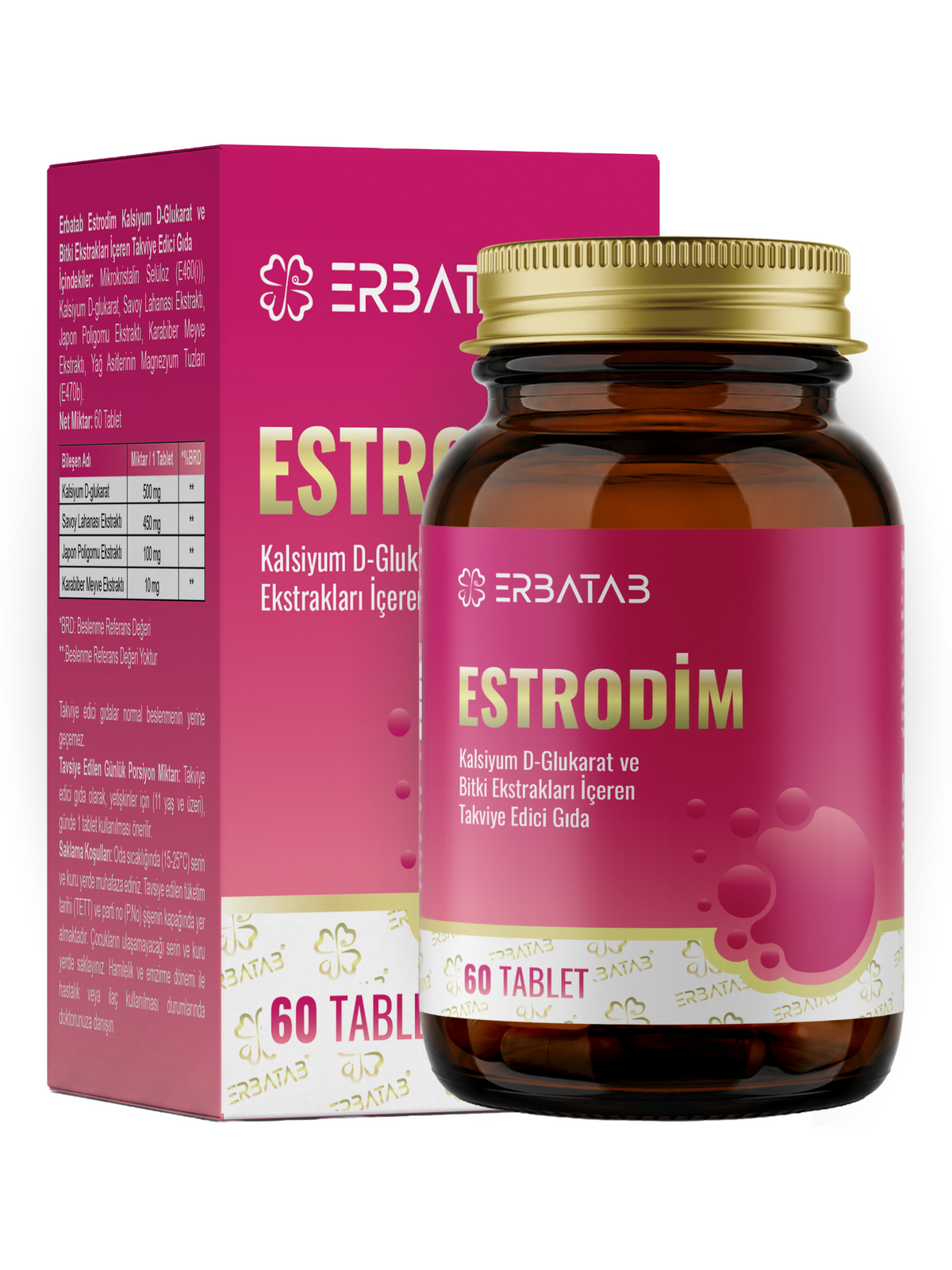 Erbatab Estrodim | 100 mg DIM | Kalsiyum D-Glukarat | Savoy Lahanası | Japon Poligonu | 60 Tablet