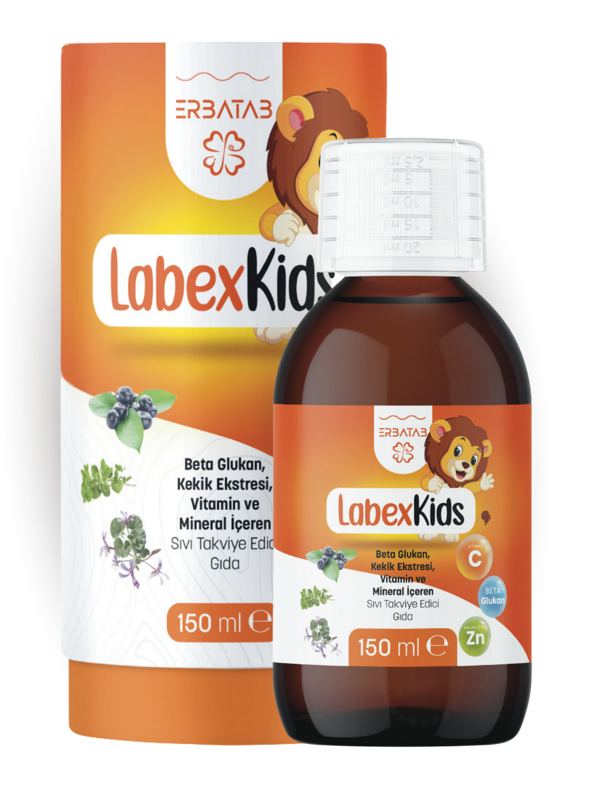 Erbatab Labex Kids Çinko Kekik Beta Glukan Karamürver Çocuk Multivitamin Şurup 150 ml