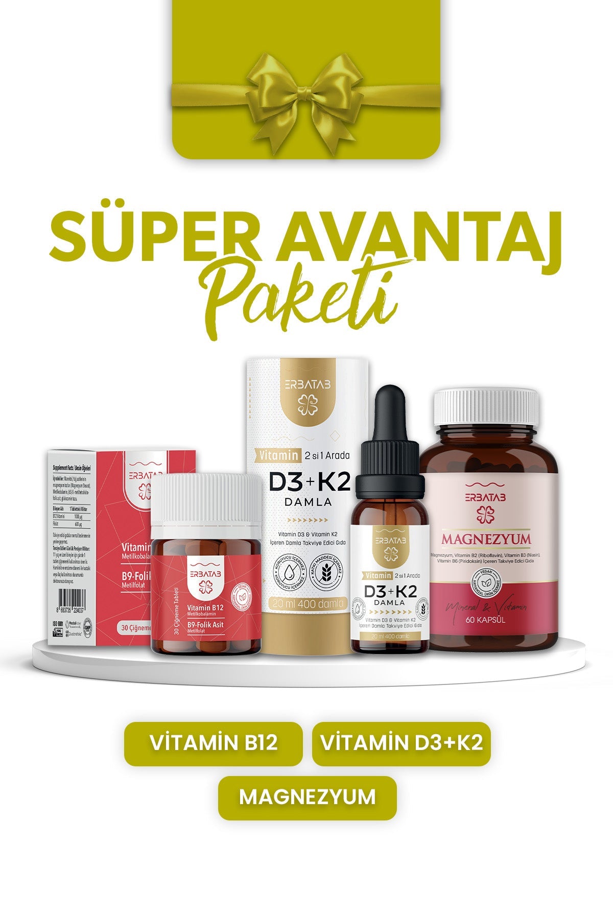 Erbatab Süper Avantaj Paketi (D3K2, B12-B9, Magnezyum)