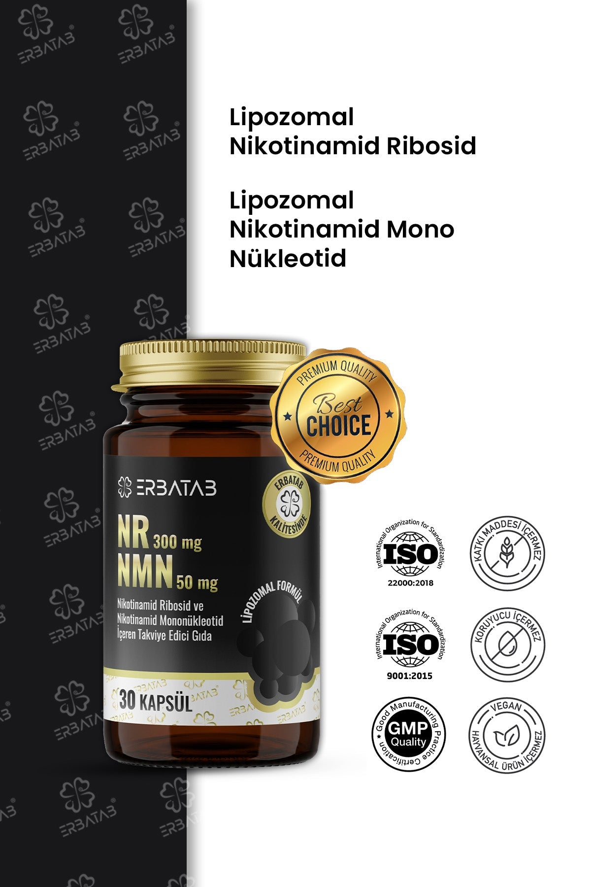 Erbatab NR 300 mg + NMN 50 mg Lipozomal Formül 30 Kapsül Takviye Edici Gıda